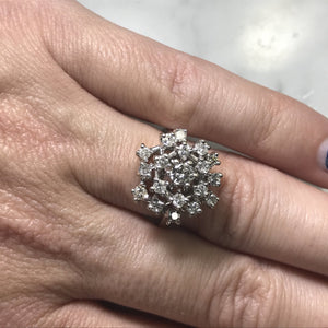 RESERVED Listing for CH4920 Vintage Diamond Cluster Ring in 14K Gold Starburst Setting. April Birthstone. 10 Anniversary. - Scotch Street Vintage