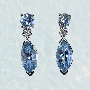 RESERVED LISTING for GM1321 1970s Aquamarine Drop Earrings set in 14K White Gold. Perfect Something Blue Wedding Jewelry. - Scotch Street Vintage