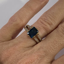 Load image into Gallery viewer, RESERVED LISTING Vintage London Blue Topaz and Diamond Engagement Ring. 9K Yellow Gold Setting. 4th Anniversary. - Scotch Street Vintage