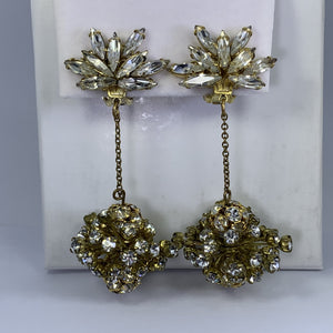 Rhinestone Drop Earrings by Hattie Carnegie. Stunning Clip-on Earrings with Lots of Sparkle. - Scotch Street Vintage
