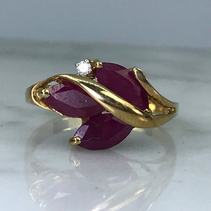 Ruby Diamond Cluster Ring in 10K Gold. July Birthstone. 15th Anniversary. 1970s. Size 7. - Scotch Street Vintage