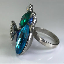 Load image into Gallery viewer, Upcycled Butterfly Ring. Blue Rhinestone Statement Ring. Costume Jewelry. Recycled Jewelry - Scotch Street Vintage