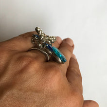 Load image into Gallery viewer, Upcycled Butterfly Ring. Blue Rhinestone Statement Ring. Costume Jewelry. Recycled Jewelry - Scotch Street Vintage