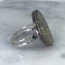 Load image into Gallery viewer, Upcycled Druzy Statement Ring. Vintage Pyrite Ring. Drusie Quartz. Recycled Jewelry. - Scotch Street Vintage