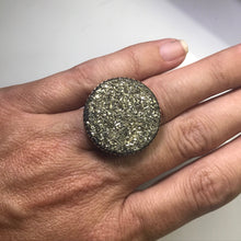 Load image into Gallery viewer, Upcycled Druzy Statement Ring. Vintage Pyrite Ring. Drusie Quartz. Recycled Jewelry. - Scotch Street Vintage