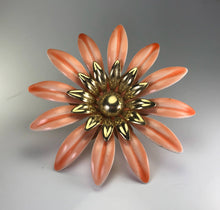 Load image into Gallery viewer, Upcycled Flower Statement Ring. Peach Gold Tone Flower. Vintage Recycled Jewelry. - Scotch Street Vintage