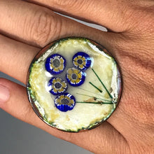 Load image into Gallery viewer, Upcycled Flower Statement Ring. Vintage Blue Painted Flowers. Recycled Ring. - Scotch Street Vintage