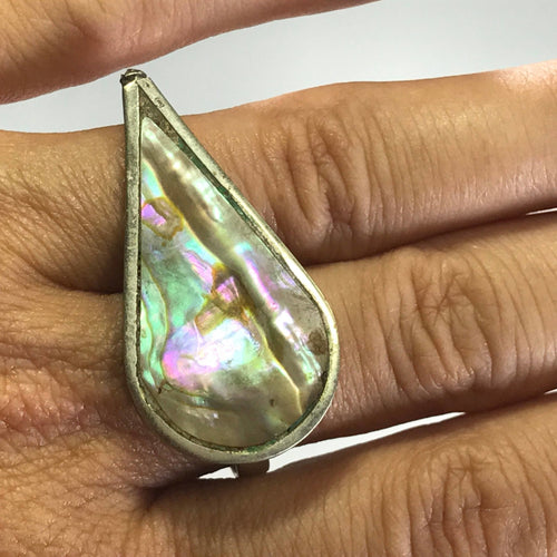 Upcycled Mother of Pearl Ring. Vintage Statement Ring. Recycled Native American Jewelry. - Scotch Street Vintage