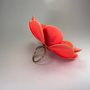 Upcycled Orange Enamel Flower Ring. Orange Poppy Ring. Recycled Estate Jewelry. - Scotch Street Vintage