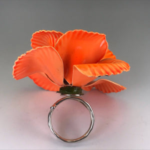 Upcycled Orange Enamel Flower Ring. Tropical Flower Ring. Recycled Estate Jewelry - Scotch Street Vintage