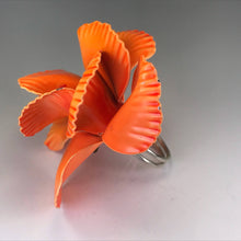 Load image into Gallery viewer, Upcycled Orange Enamel Flower Ring. Tropical Flower Ring. Recycled Estate Jewelry - Scotch Street Vintage