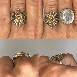 Vintage 10k Gold Statement Ring. Snowflake Design. Size 7 US. Estate Jewelry. Circa 1970. - Scotch Street Vintage