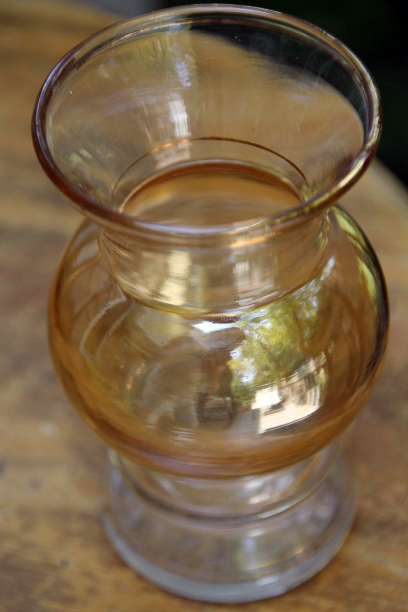 Vintage 1950 Amber Glass Bud Vase with Gold Leafing