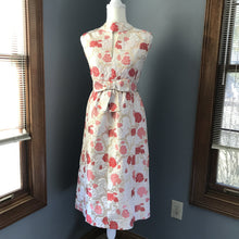 Load image into Gallery viewer, Vintage 1950 Brocade Wiggle Dress by Saks Fifth Avenue. Red and Pink Kimono Floral Design. - Scotch Street Vintage