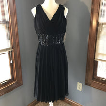 Load image into Gallery viewer, Vintage 1950s Black Chiffon Fit and Flare Dress with Sequin Waist. Perfect for Prom. - Scotch Street Vintage