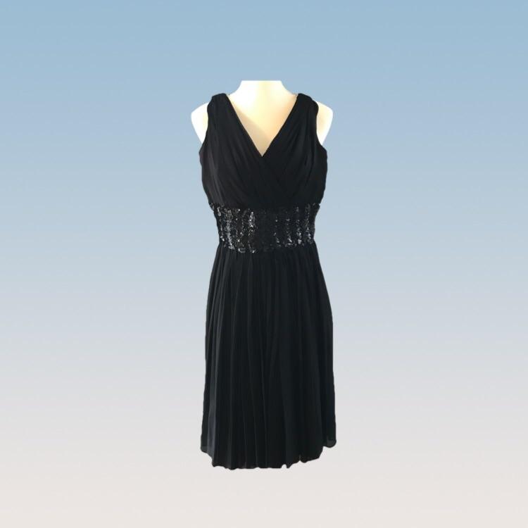 Vintage 1950s Black Chiffon Fit and Flare Dress with Sequin Waist. Per Vintage 1950s Black Chiffon Fit and Flare Dress with Sequin Waist. Per