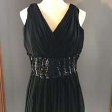 Load image into Gallery viewer, Vintage 1950s Black Chiffon Fit and Flare Dress with Sequin Waist. Perfect for Prom. - Scotch Street Vintage