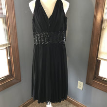 Load image into Gallery viewer, Vintage 1950s Black Chiffon Fit and Flare Dress with Sequin Waist. Perfect for Prom. - Scotch Street Vintage