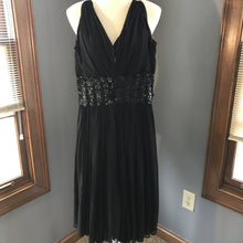 Load image into Gallery viewer, Vintage 1950s Black Chiffon Fit and Flare Dress with Sequin Waist. Perfect for Prom. - Scotch Street Vintage