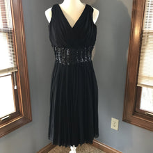 Load image into Gallery viewer, Vintage 1950s Black Chiffon Fit and Flare Dress with Sequin Waist. Perfect for Prom. - Scotch Street Vintage
