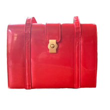 Load image into Gallery viewer, Vintage 1950s Red Patent Leather Purse or Shoulder Bag with Gold Tone Hardware. Sustainable Fashion - Scotch Street Vintage