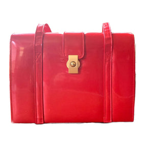 Vintage 1950s Red Patent Leather Purse or Shoulder Bag with Gold Tone Hardware. Sustainable Fashion - Scotch Street Vintage
