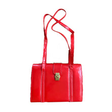 Load image into Gallery viewer, Vintage 1950s Red Patent Leather Purse or Shoulder Bag with Gold Tone Hardware. Sustainable Fashion - Scotch Street Vintage