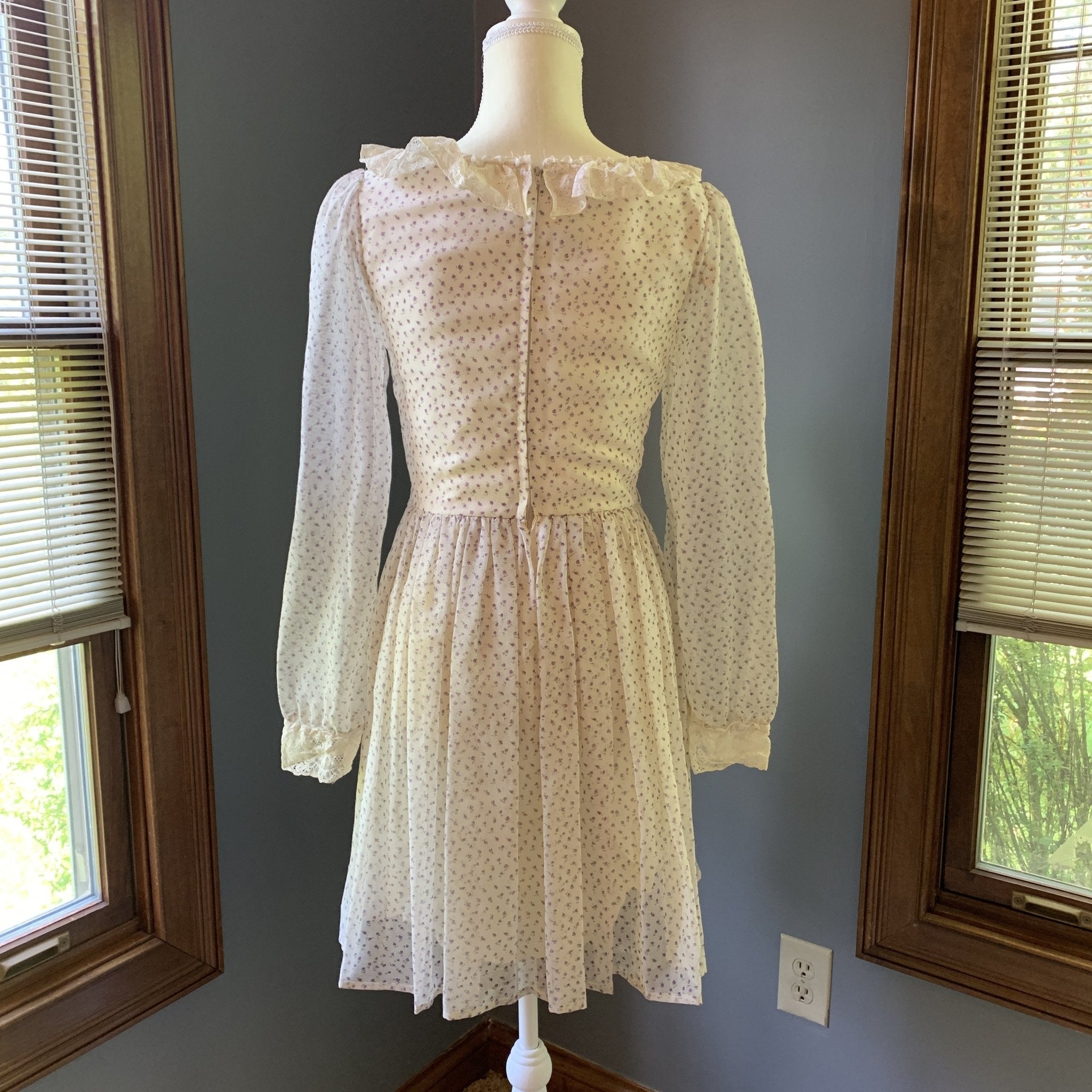 retro babydoll dress Vintage 1960s Chiffon Babydoll Dress with Lilac Floral Design by Pronu