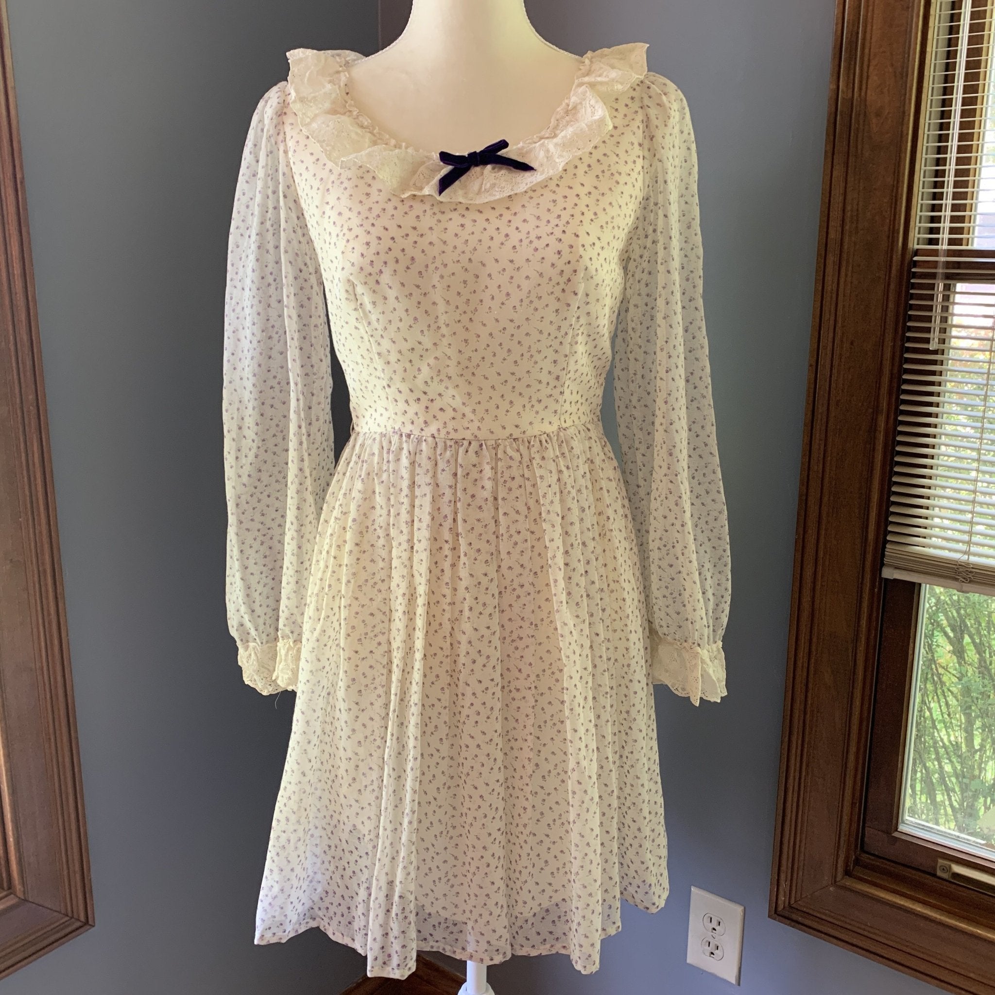 Vintage 1960s Chiffon Babydoll Dress with Lilac Floral Design by Pronu Vintage 1960s Chiffon Babydoll Dress with Lilac Floral Design by Pronu