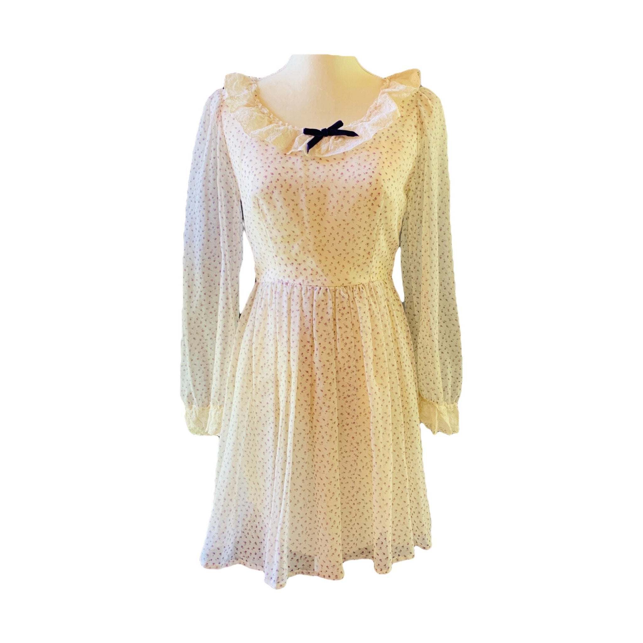 60s babydoll dress Vintage 1960s Chiffon with Lilac Floral Design by Pronu crushed-micro-sequin-1151 Light Coffee Brown Double Above The Knee Length SIZING GUIDE:TRUE TO SIZE.