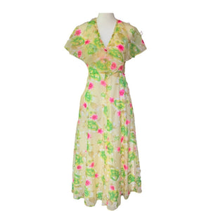 Vintage 1960s Chiffon Floral Maxi Boho Dress with Capelet. Vintage Wedding or Festival Dress - Scotch Street Vintage
