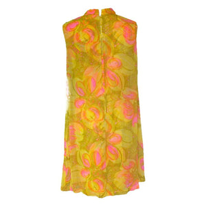 Vintage 1960s Chiffon GoGo Dress by Glenbrooke in a Yellow, Orange and Pink Floral Design. - Scotch Street Vintage