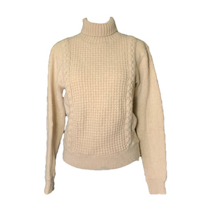 Vintage 1960s Chunky Cream Cable Knit Wool Sweater. Sustainable Fashion Traditional Winter Style. - Scotch Street Vintage