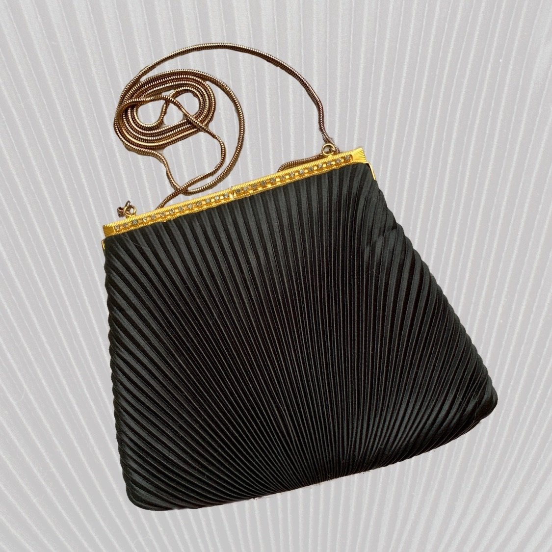Vintage 1970s Little Black Handbag by La Regale. Black Micro Pleats wi