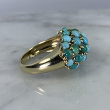 Load image into Gallery viewer, Vintage 1970s Turquoise Cluster Ring in 14k Yellow Gold. Bohemian Statement Ring. December Birthstone. - Scotch Street Vintage