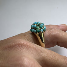 Load image into Gallery viewer, Vintage 1970s Turquoise Cluster Ring in 14k Yellow Gold. Bohemian Statement Ring. December Birthstone. - Scotch Street Vintage