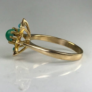 Vintage 1970s Turquoise Ring in a Yellow Gold Flower Setting. Blue and Green Turquoise. - Scotch Street Vintage