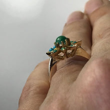 Load image into Gallery viewer, Vintage 1970s Turquoise Ring in a Yellow Gold Flower Setting. Blue and Green Turquoise. - Scotch Street Vintage