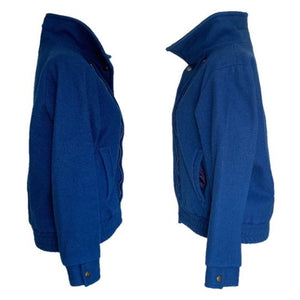 Vintage 1980s Blue Wool Bomber Jacket with Removable Capelet. Warm 2 in 1 Winter Coat. - Scotch Street Vintage