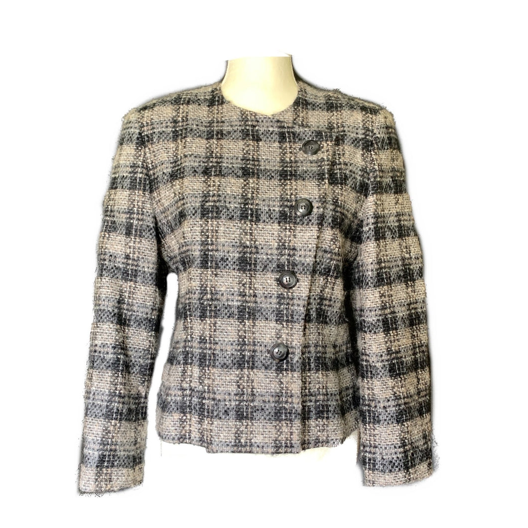 Vintage 1980s Wool Blazer by Pendleton in a Black and Gray Plaid Check. Sustainable Fashion. - Scotch Street Vintage