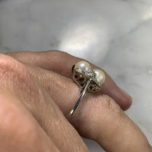 Load image into Gallery viewer, Vintage Akoya Pearl Ring with Diamonds Accents set in 14K White Gold. June&#39;s Birthstone. - Scotch Street Vintage