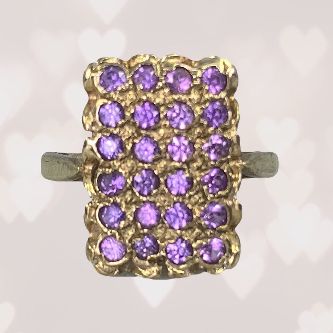 Vintage Amethyst Cluster and Yellow Gold Ring. February Birthstone. 6th Anniversary Gift. - Scotch Street Vintage