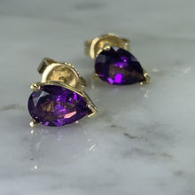 Load image into Gallery viewer, Vintage Amethyst Earrings set in 14K Gold. February Birthstone. 6th Anniversary. Wedding Jewelry. - Scotch Street Vintage