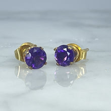 Load image into Gallery viewer, Vintage Amethyst Petite Round Earrings set in 14K Gold. February Birthstone. 6th Anniversary. - Scotch Street Vintage