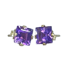 Load image into Gallery viewer, Vintage Amethyst Square Earrings set in 14K Gold. February Birthstone. 1970s Sustainable Estate Jewelry. - Scotch Street Vintage