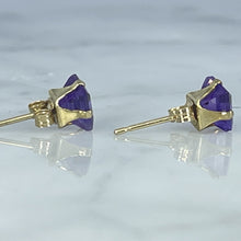 Load image into Gallery viewer, Vintage Amethyst Square Earrings set in 14K Gold. February Birthstone. 1970s Sustainable Estate Jewelry. - Scotch Street Vintage