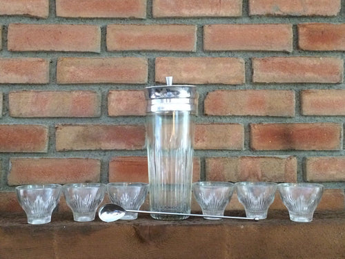 Vintage Art Deco Bar Set with Cocktail Shaker and 6 Rocks Glasses by Indiana Glass. Bareware - Scotch Street Vintage
