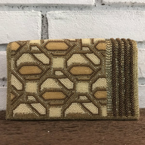 Vintage Art Deco Beaded Clutch by Walborg. Cream Gold and Black Beaded Evening Bag. - Scotch Street Vintage