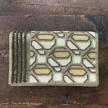 Load image into Gallery viewer, Vintage Art Deco Beaded Clutch by Walborg. Cream Gold and Black Beaded Evening Bag. - Scotch Street Vintage