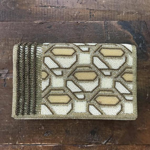 Vintage Art Deco Beaded Clutch by Walborg. Cream Gold and Black Beaded Evening Bag. - Scotch Street Vintage